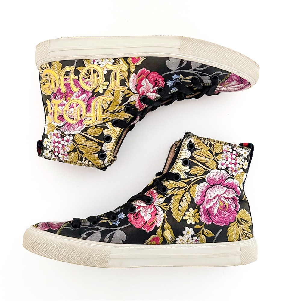 Gucci Sylvie Blind For Love High Top Lace Up Sneakers Floral Print Jacquard 38 - Picture 4 of 10